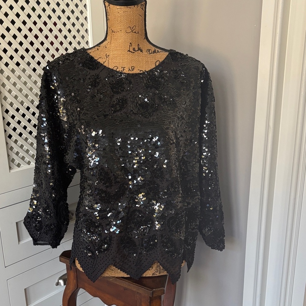 Chic Black Sequin Blouse